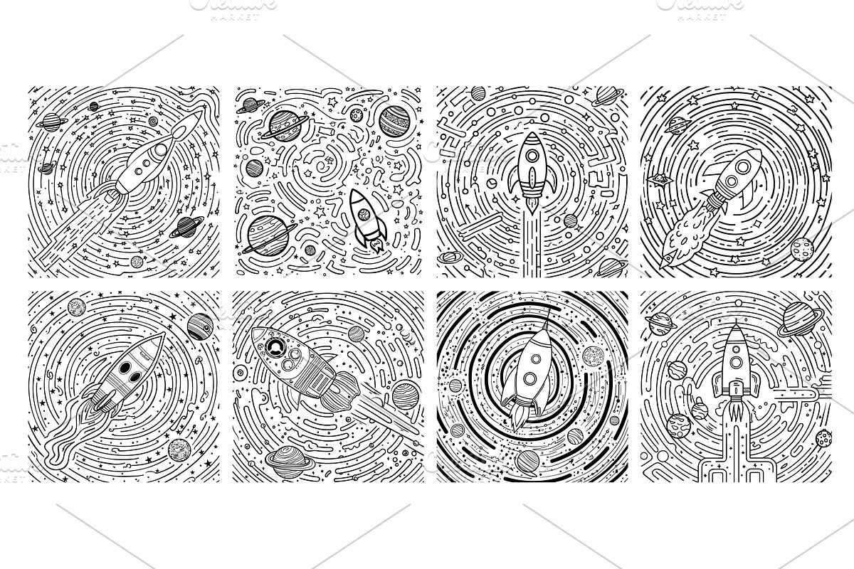 Space rocket labyrinth outline, an Illustration by Valerie Bodnar