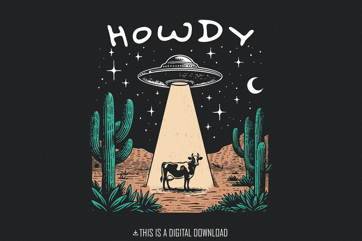 Cow Abduction PNG, Western Howdy, an Illustration by SharpMarketplace (Photo 1 of 3)
