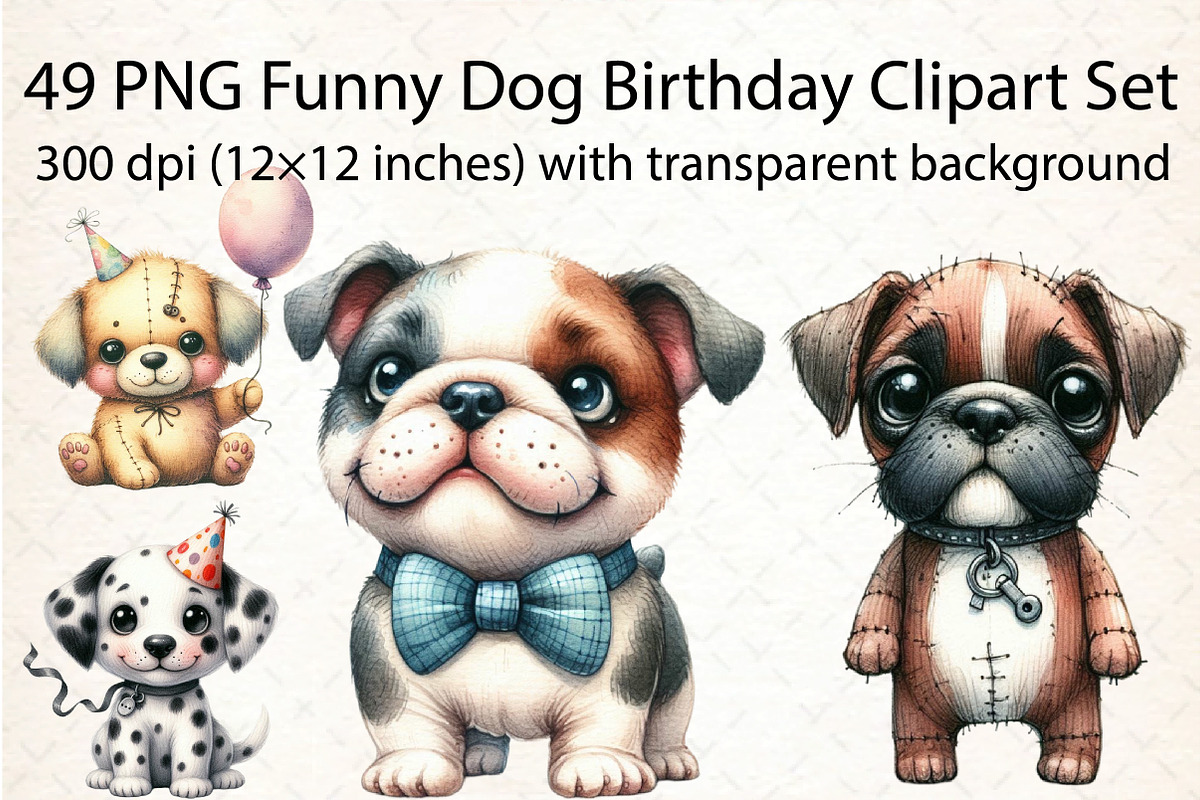 Funny Dog Birthday Clipart Set, an Animal Illustration by DreamCafeArt (Photo 2 of 8)