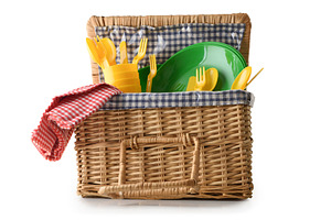Open Picnic Basket with Plastic Dishes, a Holiday Photo by Davizro's Market