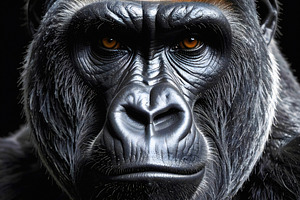 Gorilla portrait with powerful gaze and dark facial features, an Animal Photo by GoodGoods