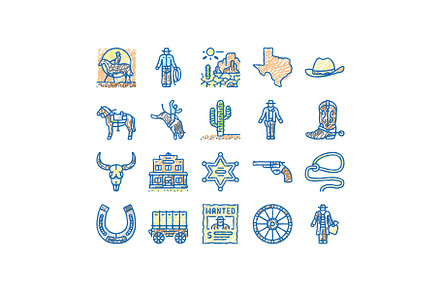 Western Cowboy And Sheriff Man Icons, an Object Illustration by pikepicture