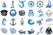 Watercolor Blue Nautical Clipart Bun, an Illustration by Sublimation Artist (Thumbnail 2 of 6)