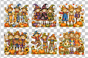 Trio Scarecrow PNG Clipart Bundle, a Seasonal Illustration by Nicolle's Colorful Art (Thumbnail 3 of 8)