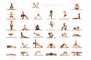 Kids Yoga Vector Illustration Set