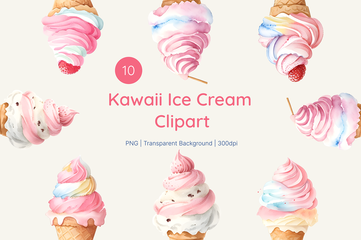 Kawaii Ice Cream Clipart, a Food Illustration by jvxvxnism (Photo 1 of 5)
