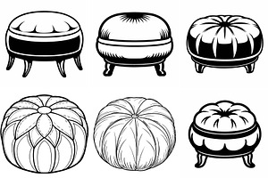 Pouf vector silhouette line art Set, an Object Graphic by Billah Hub