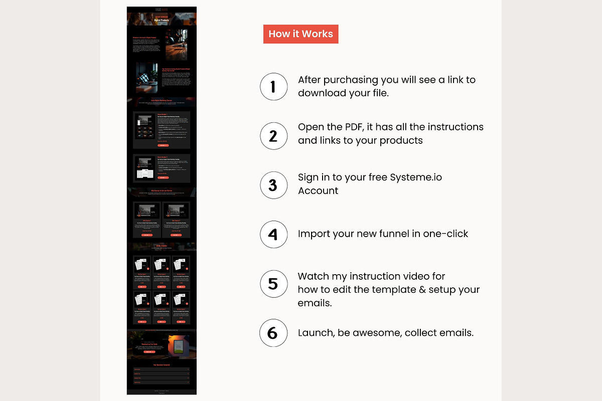 Systeme.io Dark Red List Shop Layout, a Landing Page Template by Hayley's Digital Hub (Photo 8 of 10)