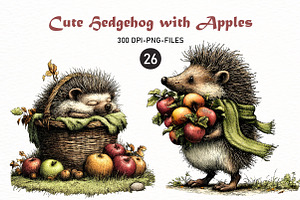 Cute Hedgehog with Apples PNG, a Seasonal Illustration by Designworld