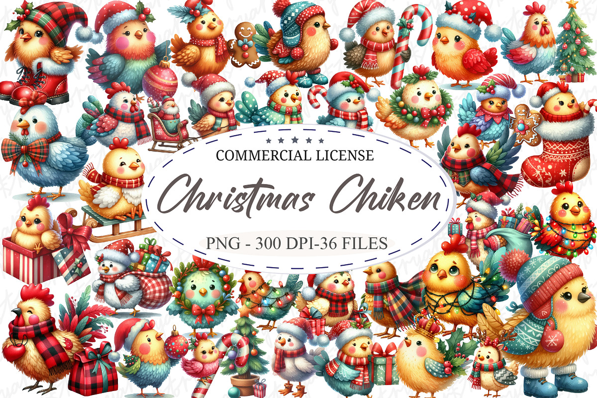 Quirky Christmas Chiken Clipart, an Illustration by designcity5 (Photo 1 of 5)