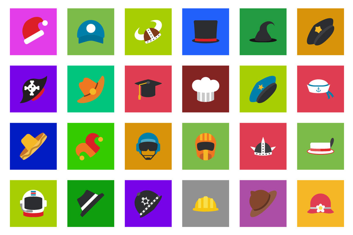 25 Cap & Hat Flat Icon Set, an Icon by VectorCam (Photo 1 of 3)