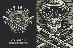 Born To Ski With Skull Vector