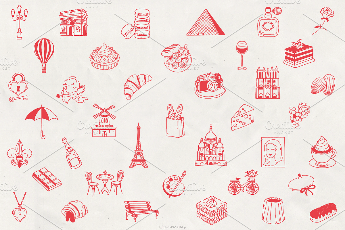 Paris Doodles Line Art, a Decorative Illustration by Blumensdiary (Photo 5 of 11)