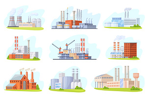 Cartoon plants factories buildings, an Illustration by Stock-Smart-Start
