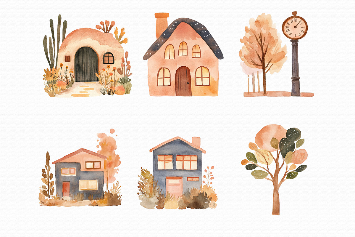 Watercolor Houses Clipart PNG, an Illustration by Libby Wishes (Photo 3 of 4)
