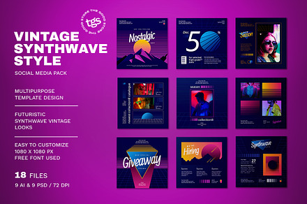 Synthwave Social Media Pack, a Social Media Template by The Good Store