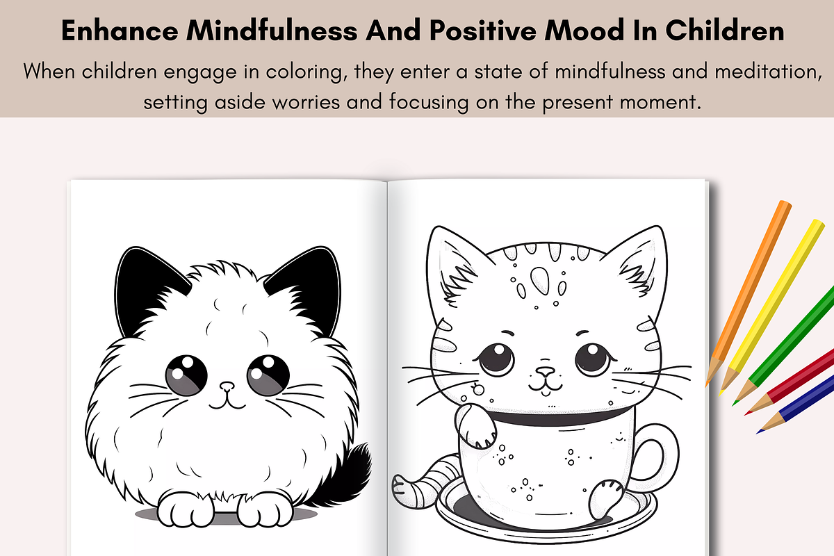 32 Cute Cat Coloring Book for Kids, an Animal Illustration by LA Design (Photo 6 of 10)