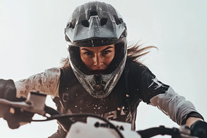 Adventurous female motocross rider, a Photo by Beautiful things