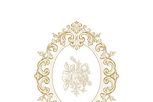 Ornate gold baroque frame with floral design, vintage antique oval border for e, an Illustration by Studio ANNA