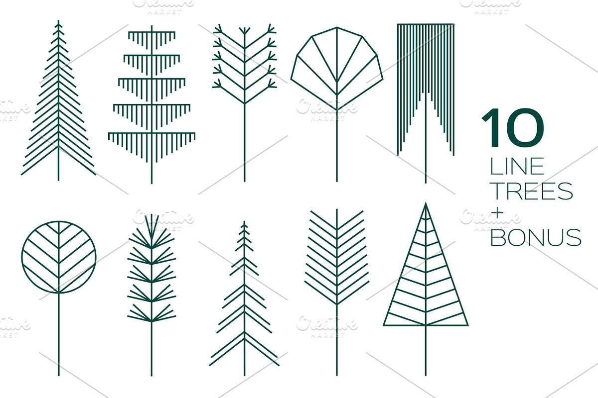 Line Trees Set + Bonus, an Illustration by Anna Isaeva (Photo 1 of 3)