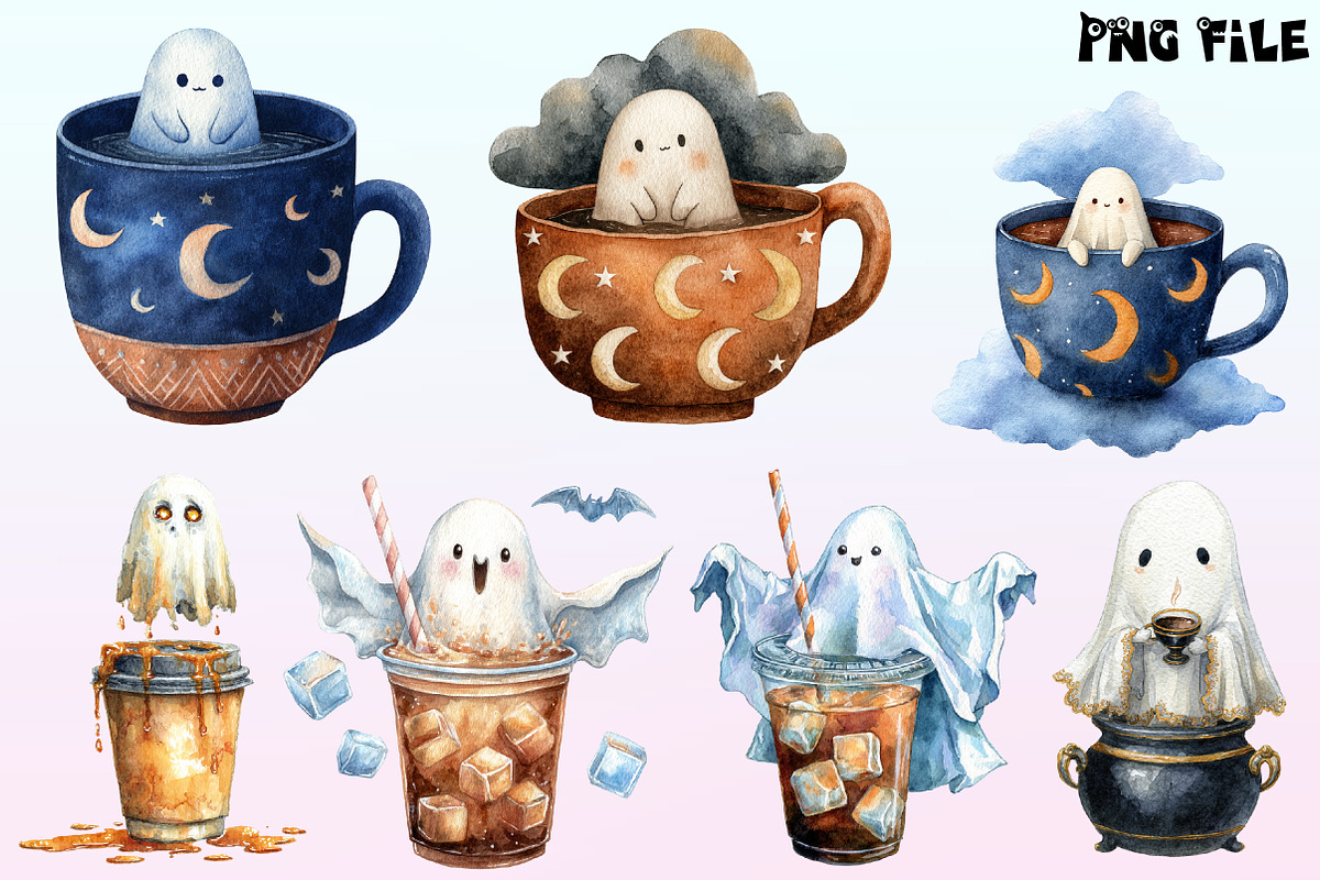 Watercolor Halloween Ghost Coffee, a Graphic by CitraGraphics (Photo 3 of 4)