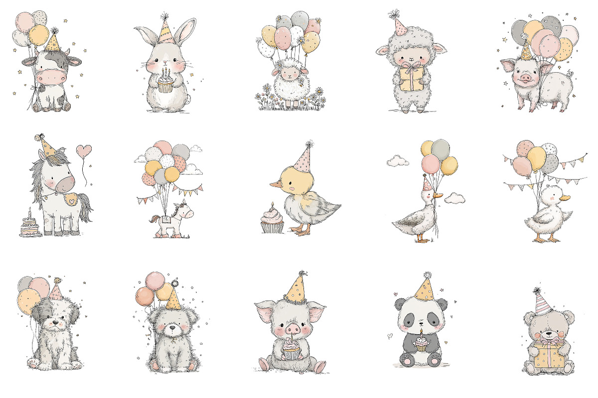 Whimsical Birthday Farm Animals PNG, an Animal Illustration by Designworld (Photo 2 of 9)
