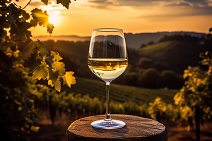wine in a vineyard with grapevines, a Food & Drink Photo by Virgo Studio