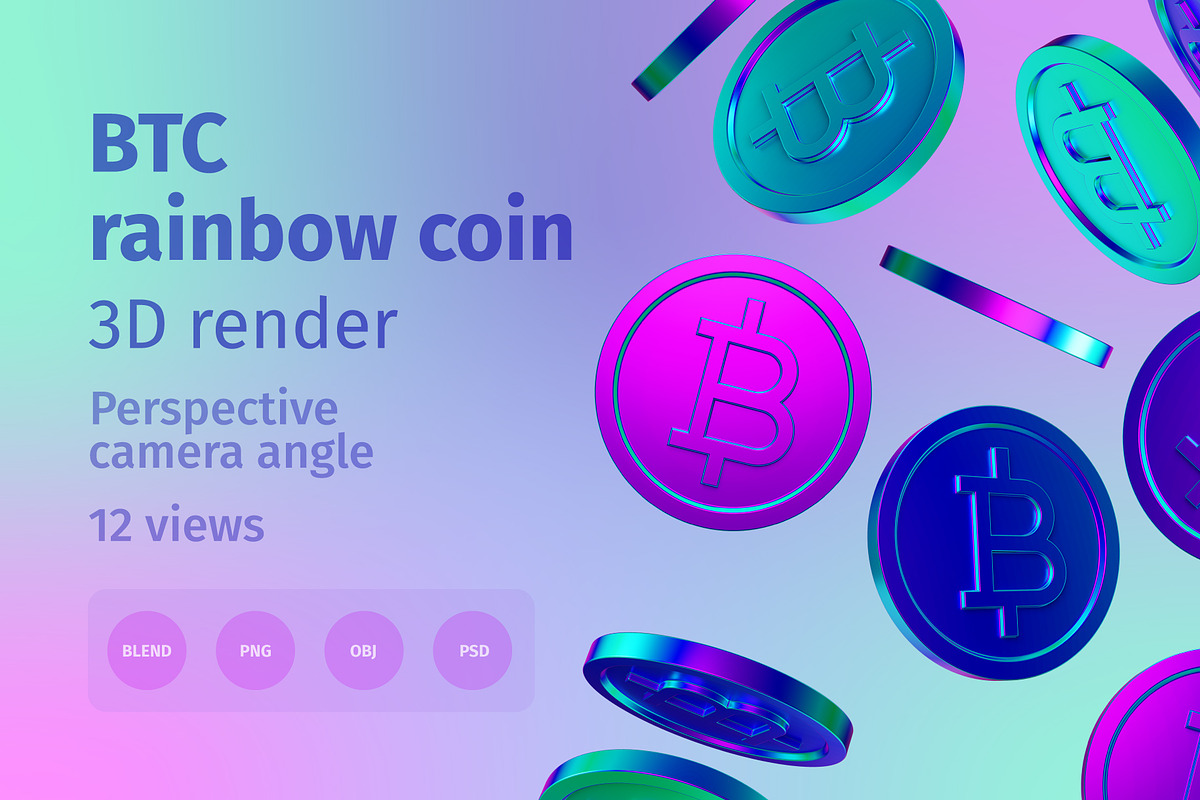 BTC rainbow coin 3D render, an Icon by LAFS (Photo 1 of 2)