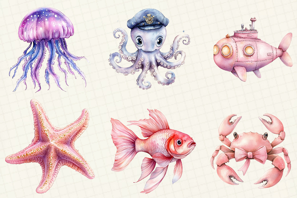 Pink Sea Adventure Clipart, an Illustration by OK Design (Photo 4 of 5)
