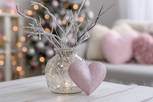 Heart decoration on a cozy table, a Photo by Beautiful things
