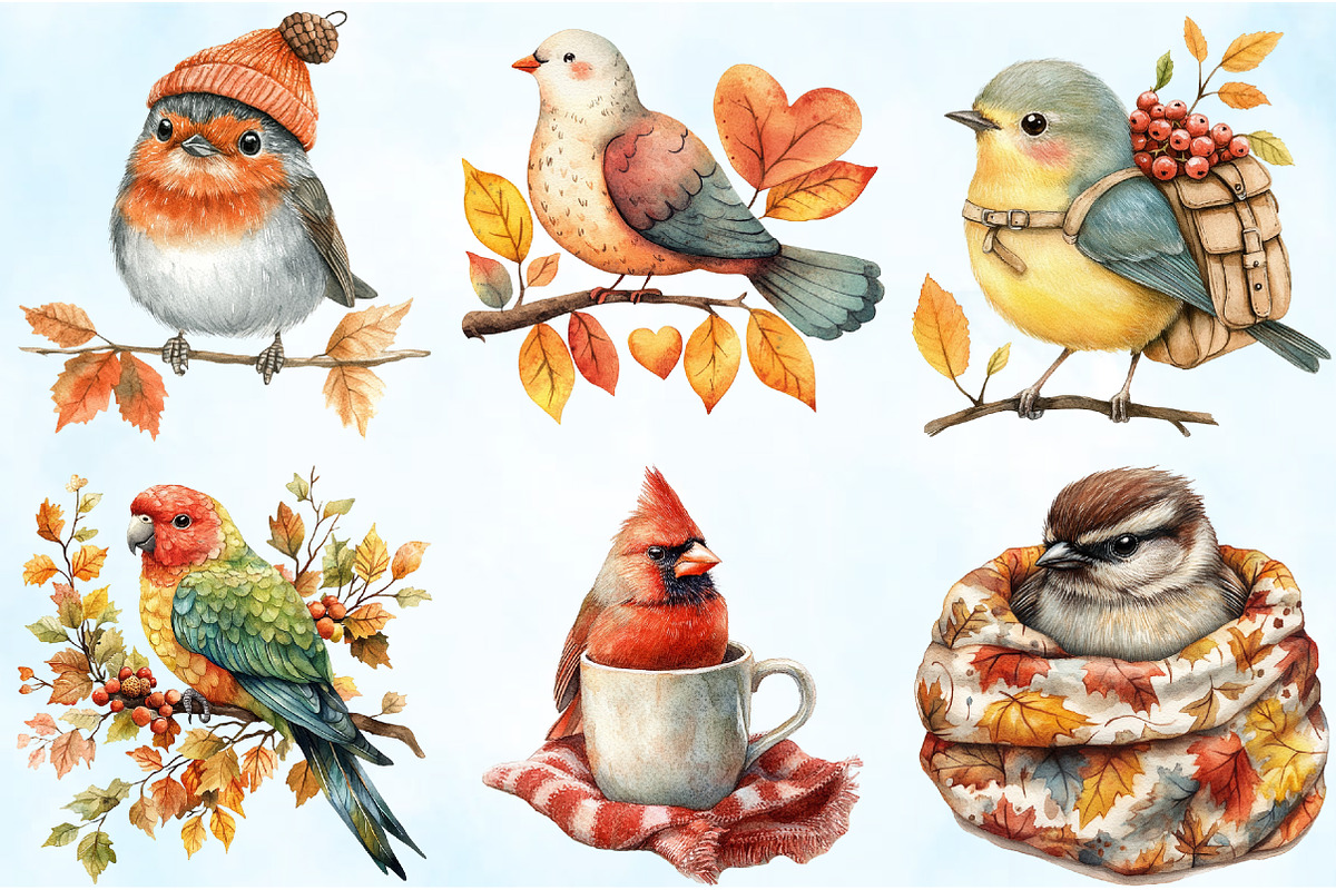 Positive Whimsical Fall Birds PNG, an Illustration by Craft Nest (Photo 4 of 5)