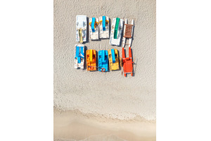 Aerial view of colorful catamarans