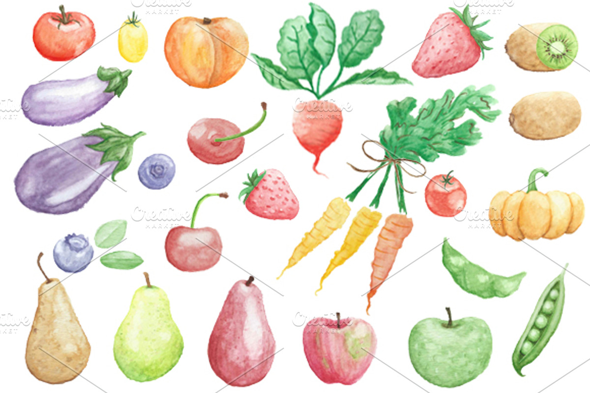 Watercolor Fruits & Veggies, a Graphic by Foxtail Pine Studio (Photo 2 of 4)