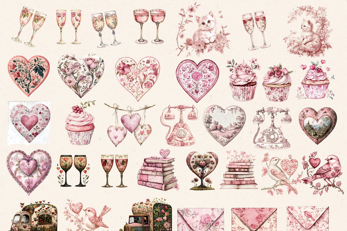GRANDMILLENNIAL VALENTINE CLIPART, a Seasonal Illustration by Daring Digies (Photo 3 of 9)