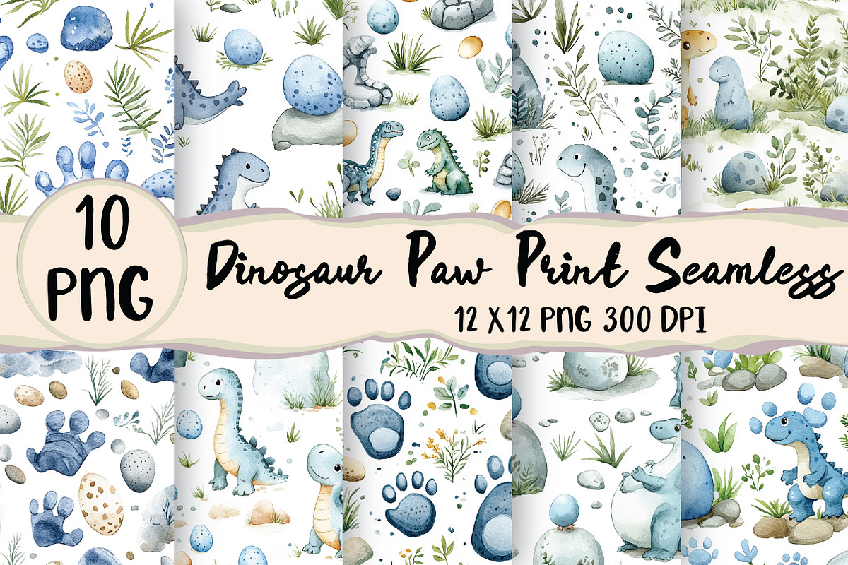 Cute Dinosaur Paw Print Seamless, a Seasonal Illustration by Daily.Designs (Photo 1 of 3)