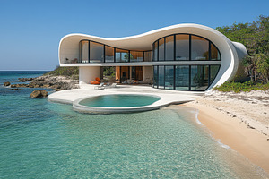 Modern beachfront house with unique, a Photo by Tanuart