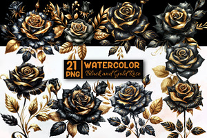 Black and Gold Rose Clipart, an Illustration by Designworld