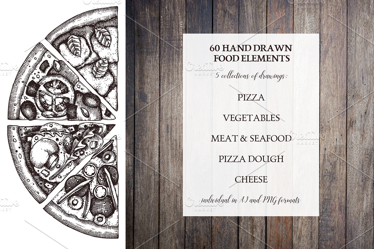 Hand-Drawn Pizza Ingredients Vectors, a Food Illustration by Yevheniia (Photo 2 of 14)