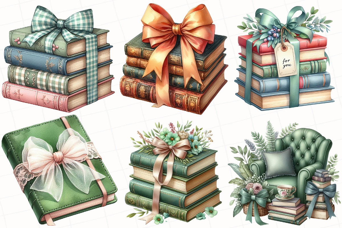 Sage Coquette Bow Book Stack Clipart, an Illustration by OK Design (Photo 2 of 5)