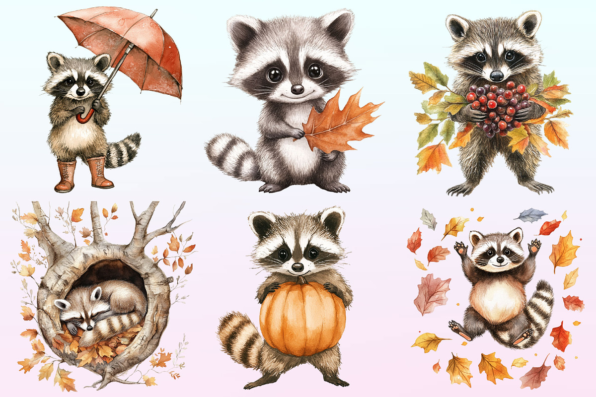 Autumn Raccoons Clipart, a Graphic by CitraGraphics (Photo 2 of 4)
