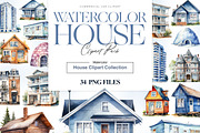 Watercolor Houses Clipart, Townhouse, a Decorative Illustration by BrushstrokeArtGB (Thumbnail 1 of 10)