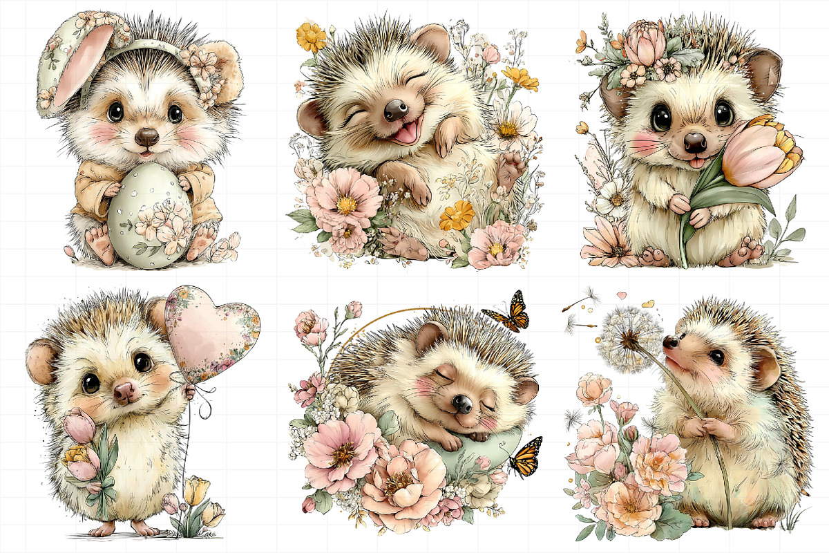 Whimsical Spring Hedgehog Clipart, an Illustration by Daily.Designs (Photo 3 of 8)