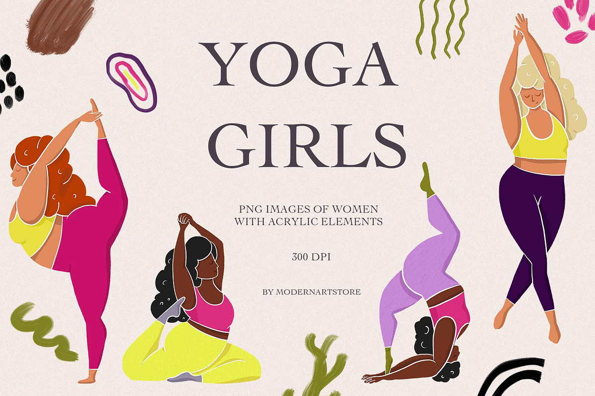 Yoga girls. Modern clipart, a Person Illustration by Spark Studio Brushes (Photo 1 of 5)
