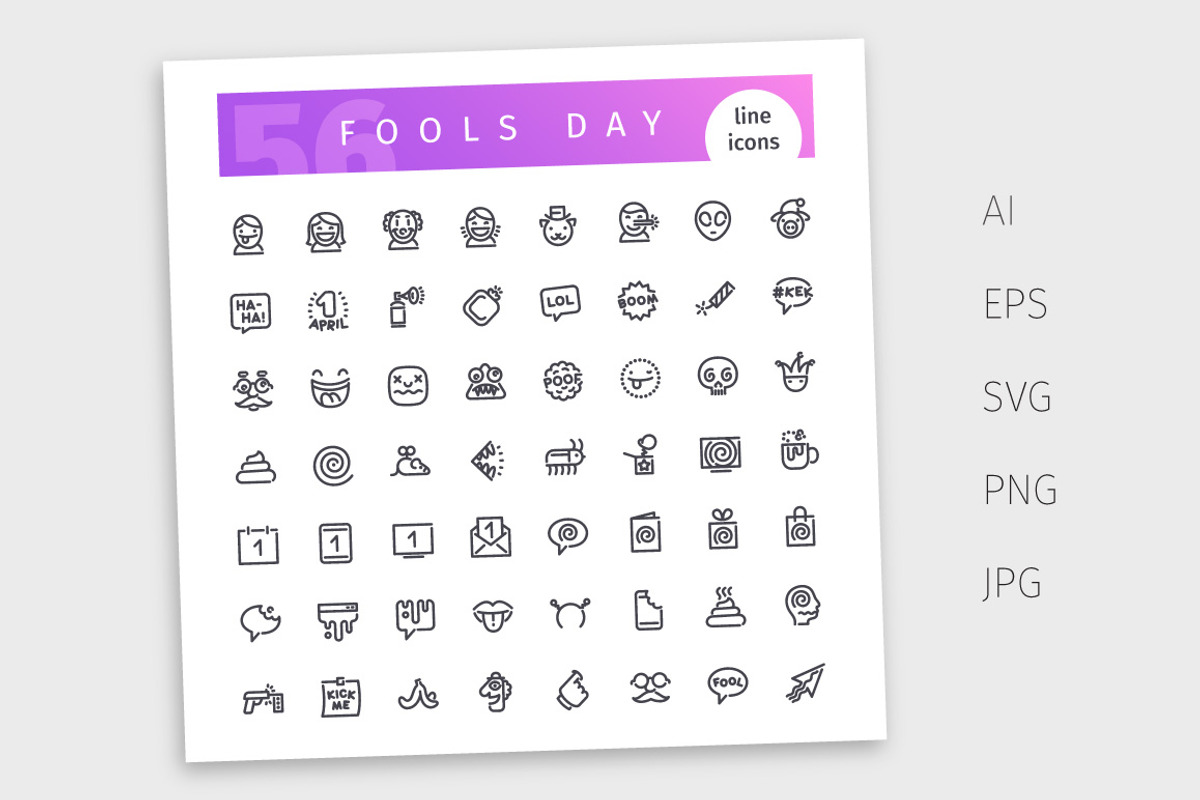 Fools Day Line Icons Set, an Emoji Icon by Voysla's Shop (Photo 4 of 4)