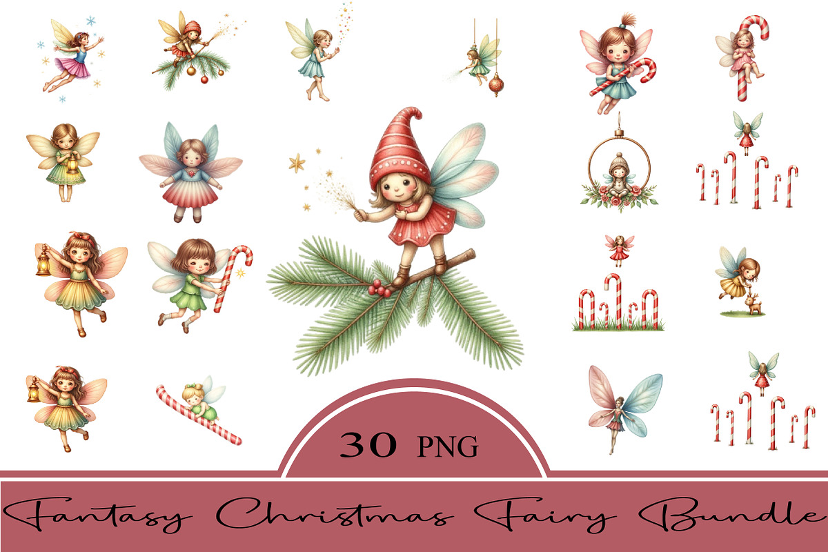 Fantasy Christmas Fairy Clipart Bund, an Illustration by CrexoraLab (Photo 1 of 5)