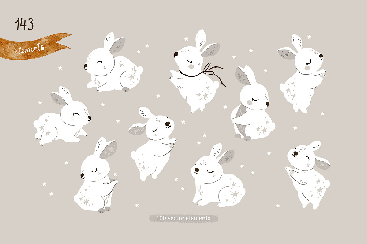 Floral Rabbit Collection, an Animal Illustration by tatiletters (Photo 4 of 13)