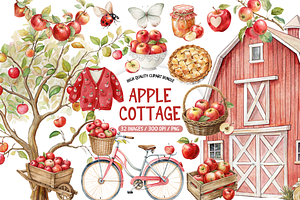 Watercolor Apple Clipart, an Object Illustration by TatiMockup