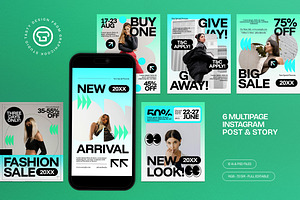 Blue Green Fashion Instagram Set, a Social Media Template by graphicook