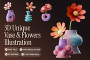 3D Vase & Flowers Illustration, an Object Graphic by Illustrava (Thumbnail 1 of 7)