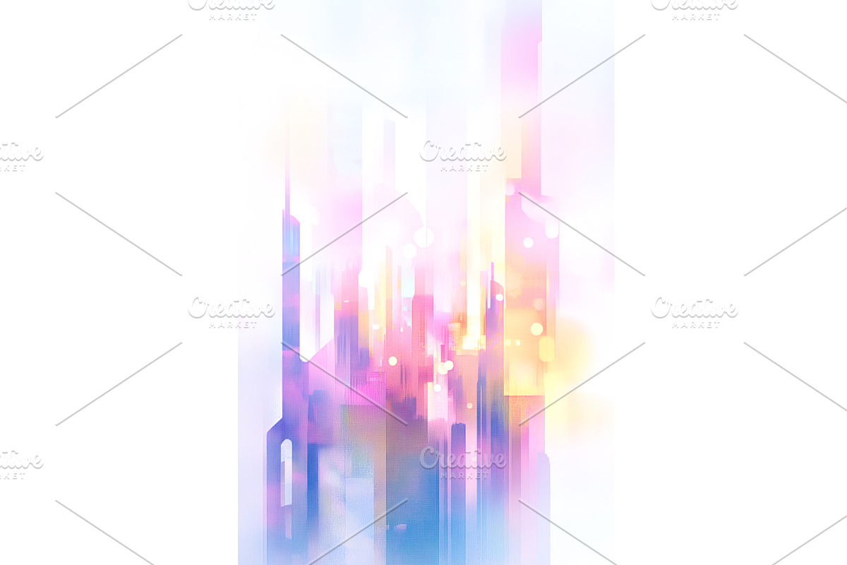 Abstract pastel cityscape with, an Illustration by Lermont51